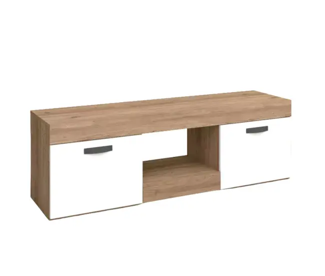 Taburete Ajustable Mesa TV Argos 2 Color Blanco y Naturale 2 Puertas Salón Comedor Módulo Estilo Vanguardista 49x150x40 cm