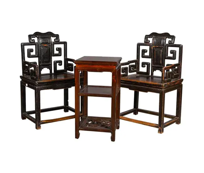 Set mesa y dos sillas de metálico cafés
