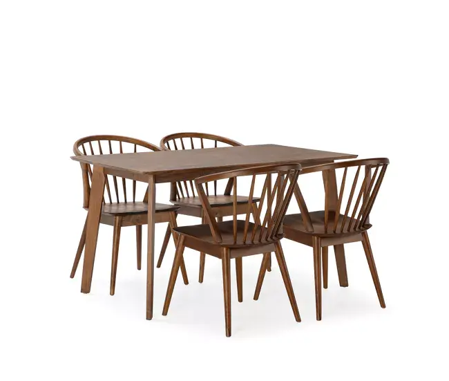 Juego de mesa 140x80 cm y 4 sillas de comedor Mura color Roble