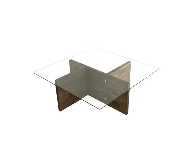 Mesa de café Dharasli, Mesa de centro baja, Revistero para sofá, Estante de la sala de estar, 90x90h35 cm, Nuez