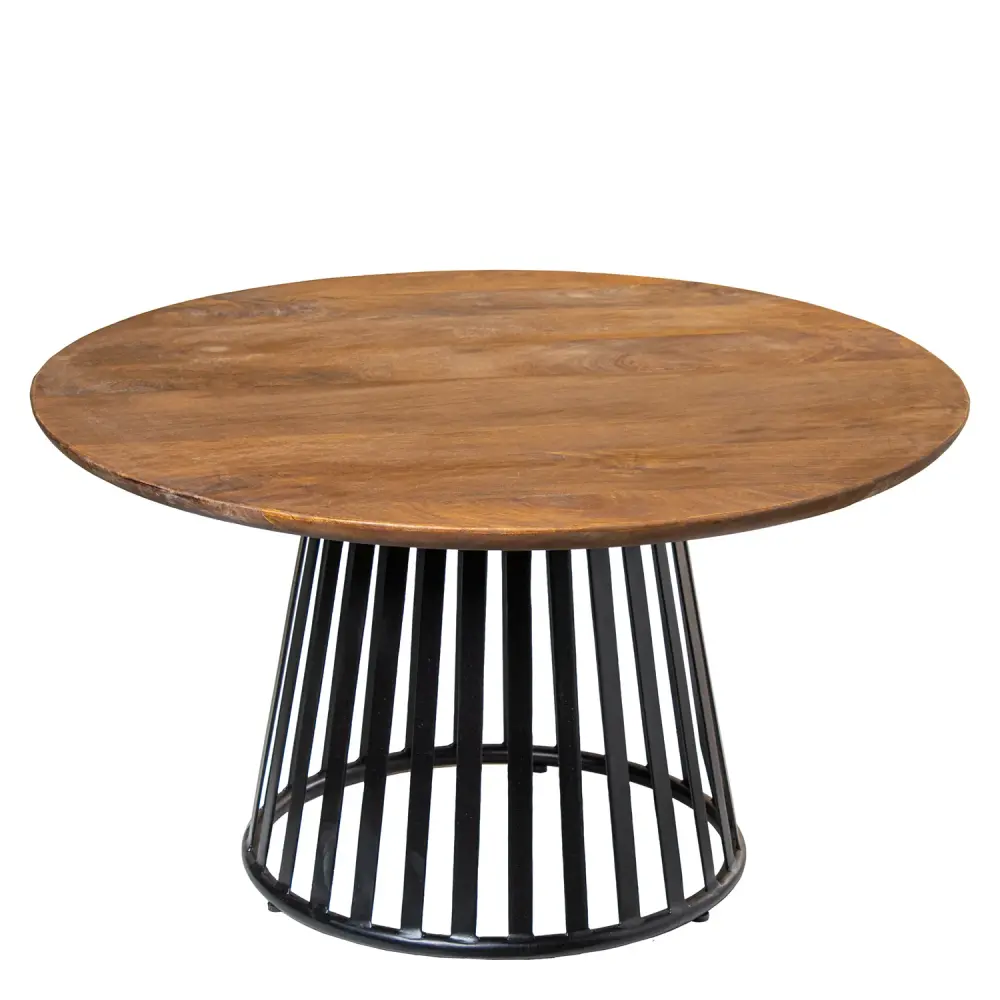 MESA CENTRO ø80CM MADERA MANGO C/PIE ACERO NEGRO +92312