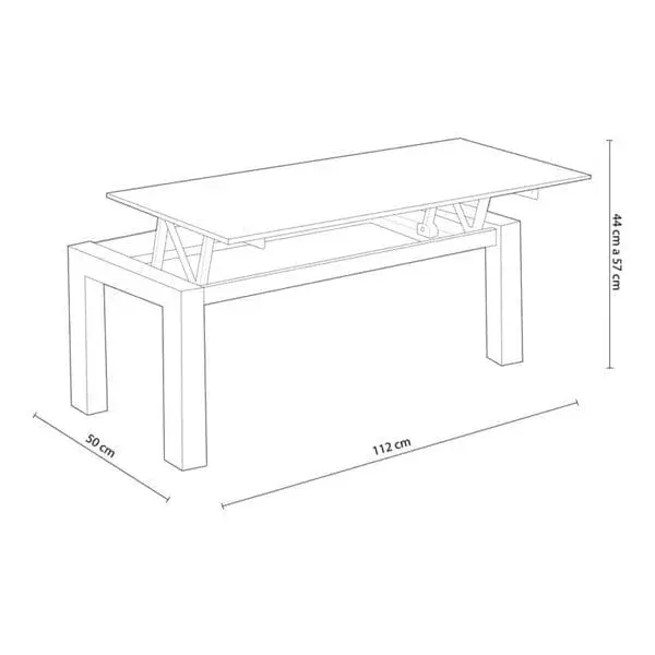 Mesa de centro elevable modelo De uso general cristal negro 44-57x112x50 cm