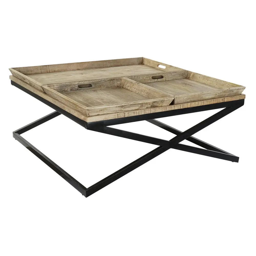MESA CENTRO MADERA ACERO 120X120X55 48:50 BANDEJA