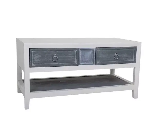 Mesa de centro de madera lacado blanco y gris 104x51x53