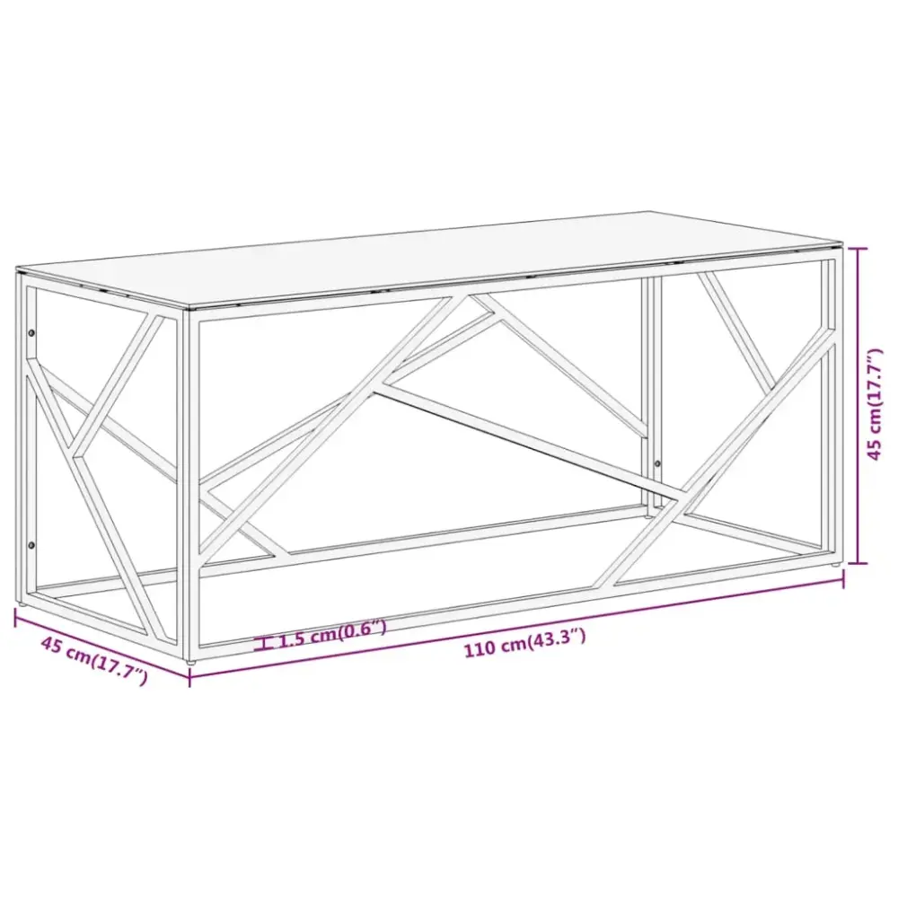 Mesa de centro Pull acero inoxidable y vidrio templado 45x110x45 cm