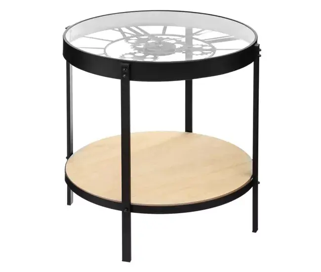 Mesa De Centro Reloj Mecánico Color negro. Dimensiones D. 51 x P. 49 cm.