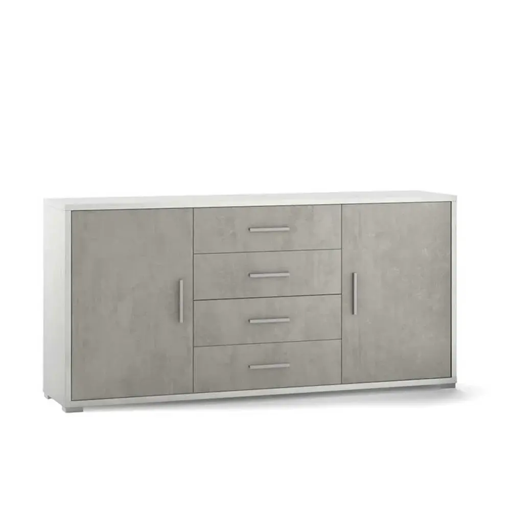 Mueble auxiliar para sala de estar con 2 puertas y 4 cajones acabado estructura nogal Stelvio / acabado frontal cemento de...