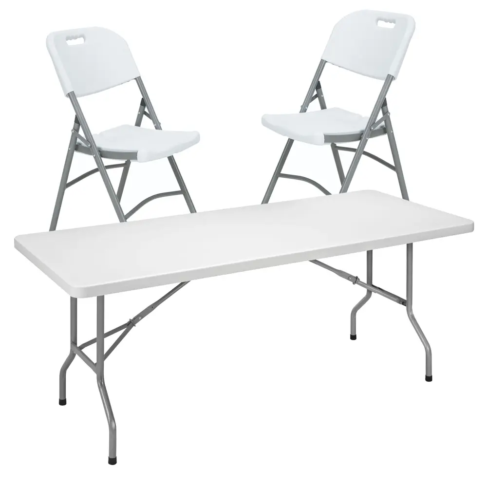 Estanterí para Videojuegos Well home mesa plegable 180x75x74 cm + 2 sillas plegables 51x45x85 cm