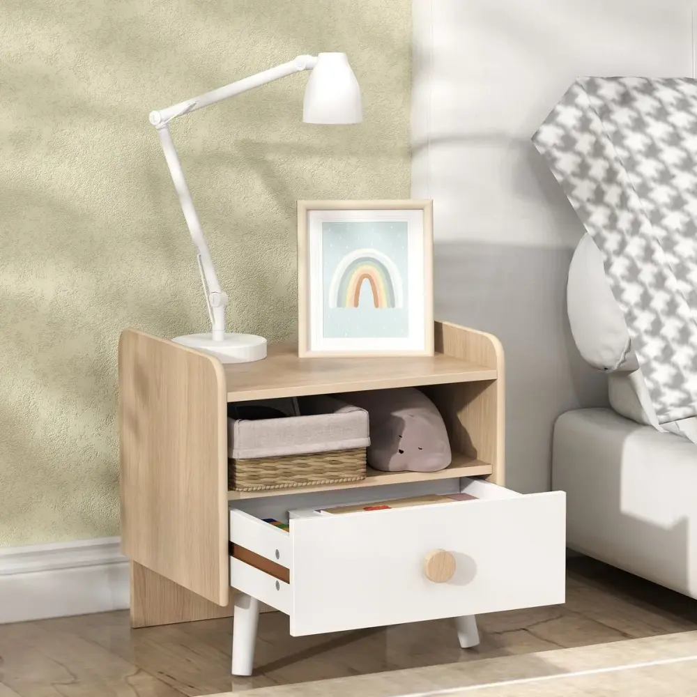Silla Regulable Mesita de noche infantil Drácena Aiyaplay 1 compartimento + cajón +3A blanco/natural 40x40x32,5 cm