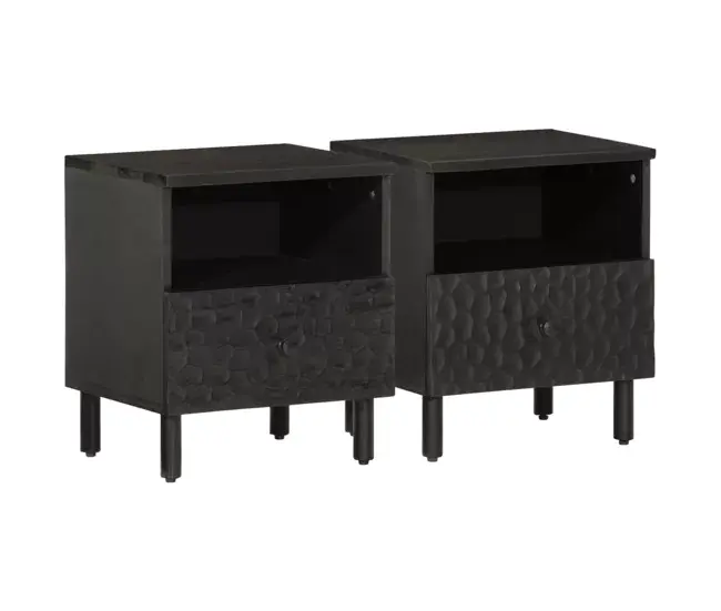 Cabeceira Tapizada vidaXL Mesitas de noche 2 uds madera maciza de mango negro 40x33x46 cm