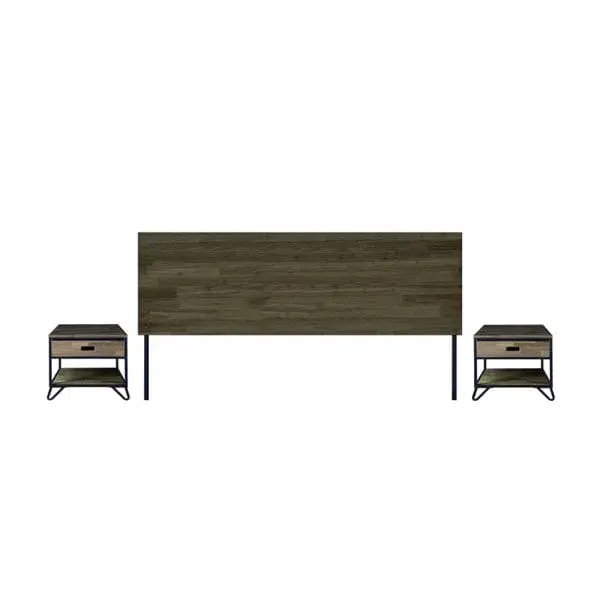 Cama con Cabecera Mesilla de noche Industrial roble American/negro 53x35x45 cm