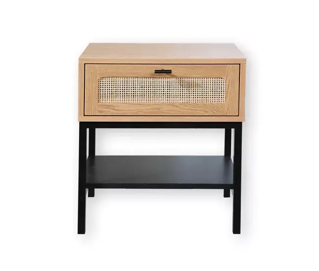 Cama con Cabecera Mesita de noche de ratán con 1 cajón