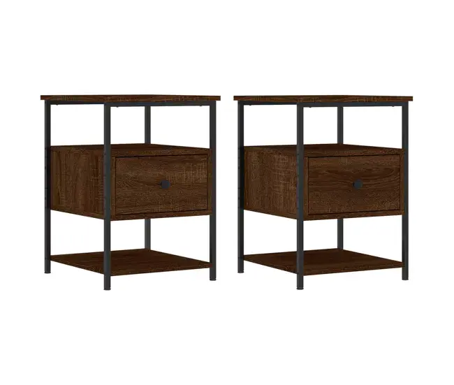 Cama con Cabecera vidaXL Mesitas noche 2 uds madera ingenierí roble ahumado 40x42x56 cm