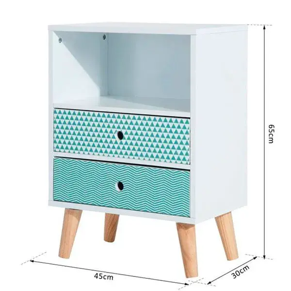 Certificado Ecológico Mesita de noche con 2 cajones y un estante blanco 45x30x65 cm