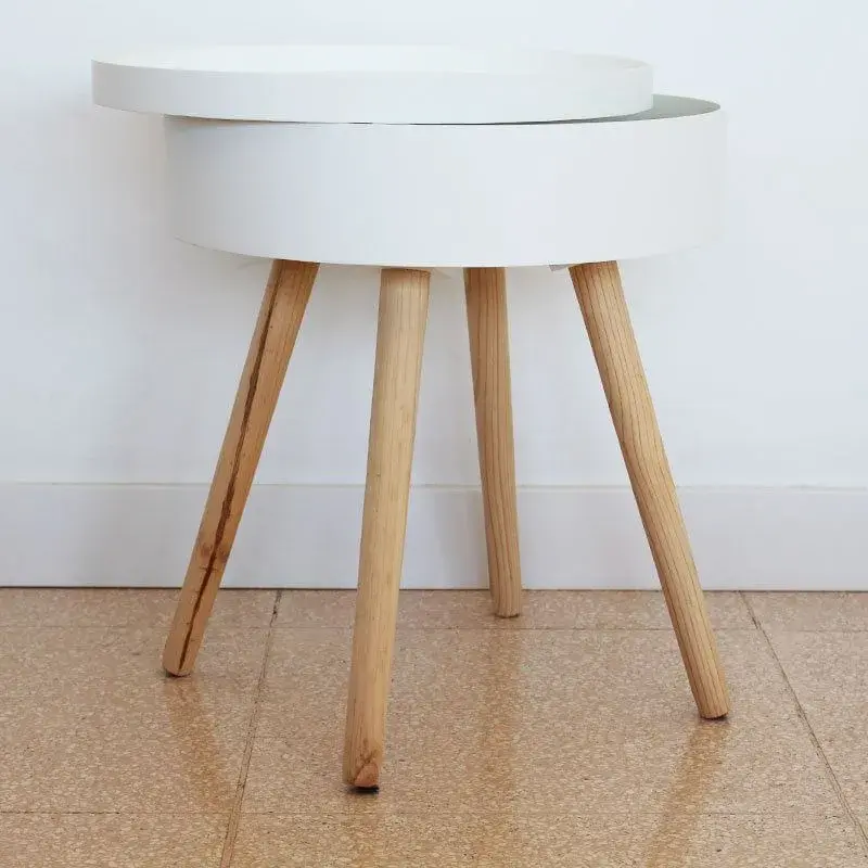 Mesita auxiliar Marfil Design Storage con almacenaje blanco Ø41x48 cm
