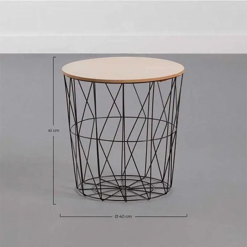 Mesita auxiliar Storage Thinia Home tapa extraíble negro/natural Ø39x41 cm con Barra Colgante