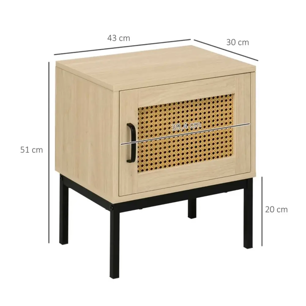 Mesita de noche Alicante Homcom 1 puerta efecto ratán puro 51x43x30 cm para Dormitorio Principal