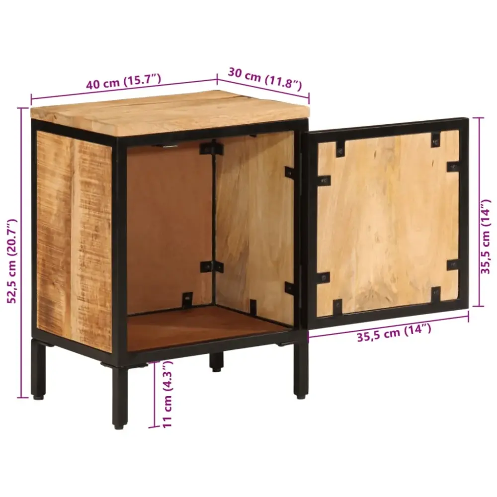 Mesita de noche Areca armario con pomo madera de mango genuino 52,5x40x30 cm para Dormitorio Principal