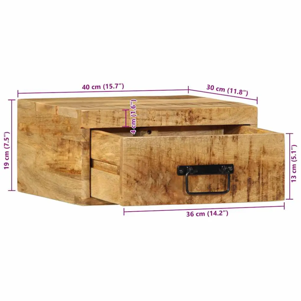 Mesita de noche Calcita un cajón madera de mango puro 19x40x30 cm