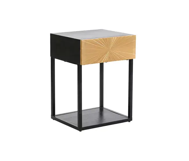 Mesita de Noche DKD Home Decor Dorado 35 x 40 x 55 cm Negro Acero Madera con Estructura de Pino
