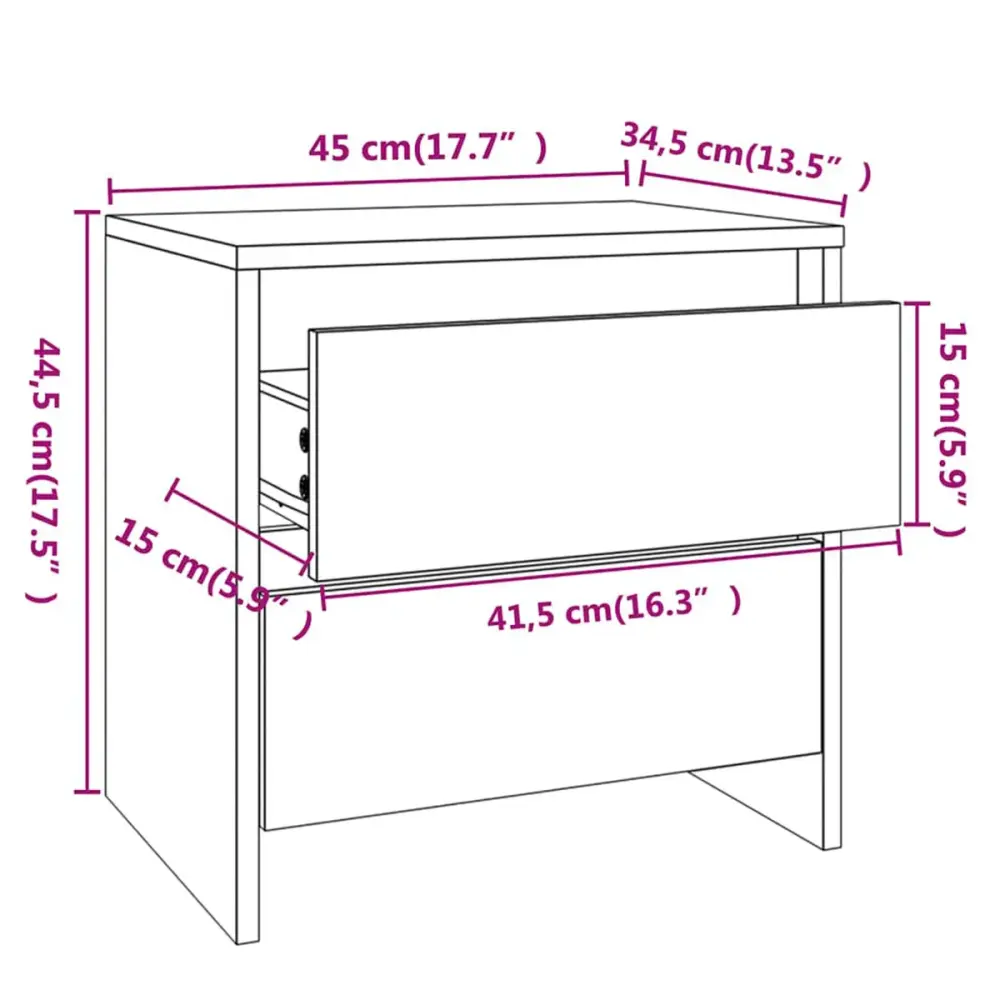 Mesita de noche Florencia 2 cajones 44,5x45x34,5 cm con Patas Ajustables