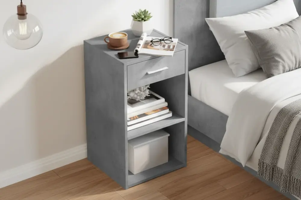 Mesita de noche Glador | Gris cemento | Luxeline con Cajones con Correderas Suaves