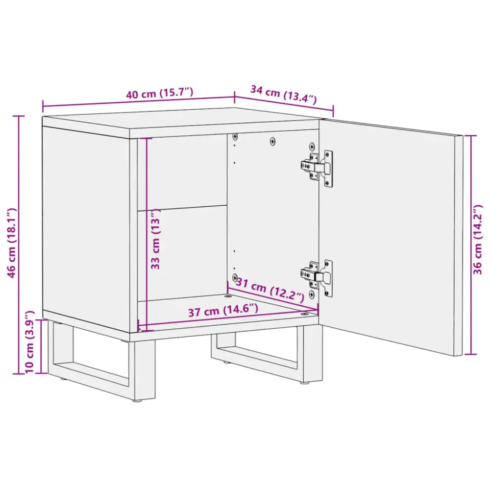 Mesita de noche Helecho con puerta madera de mango genuino 46x40x34 cm | Envío Rápido y Gratis