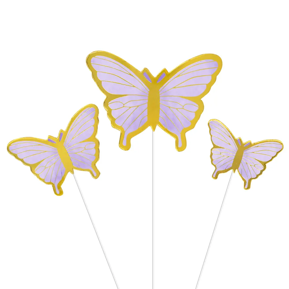 Profesional de Acero Inoxidable Adornos para tartas Mariposas moradas y doradas DIY 10 uds.