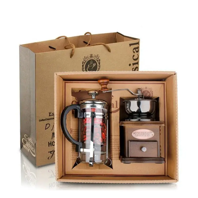 Tetera de Hierro Fundido Kit Coffee, Molinillo retro, prensa Francesa 350 ml.