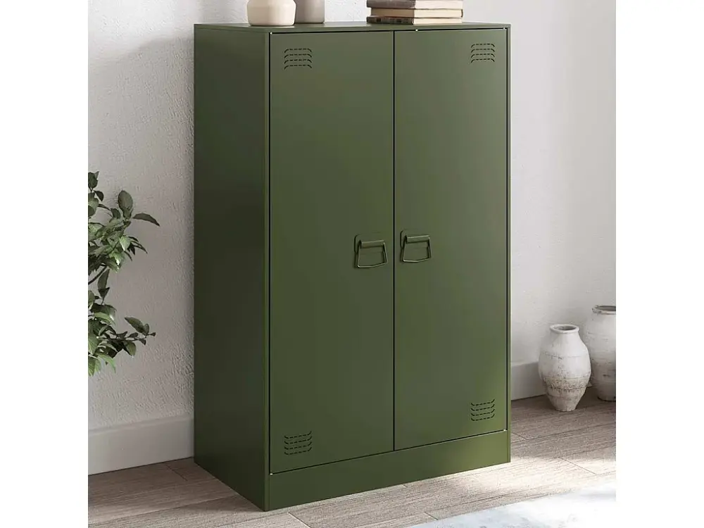 Aparador de acero verde oliva 67x39x107 cm
