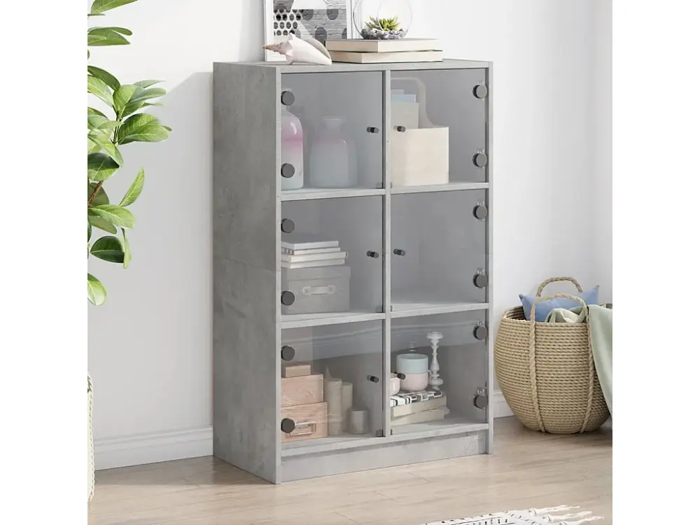 Aparador alto con puertas madera gris hormigÃ³n 68x37x109 cm