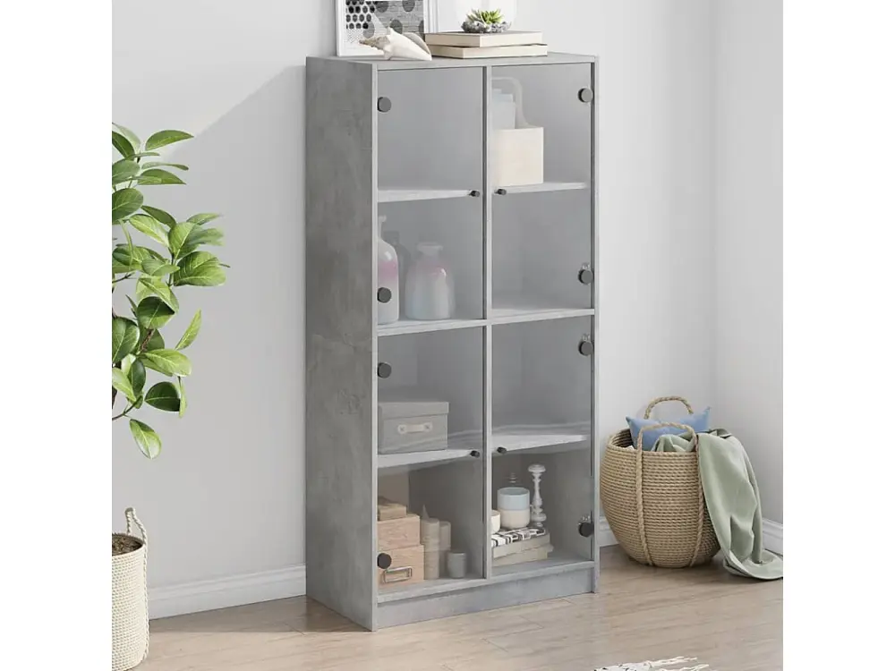 Aparador alto con puertas madera gris hormigÃ³n 68x37x142 cm