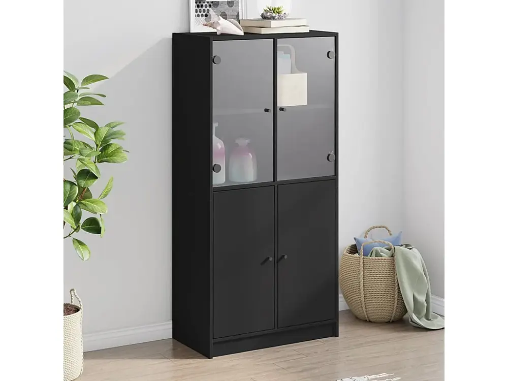 Aparador alto con puertas madera ingenierÃ­ negro 68x37x142 cm