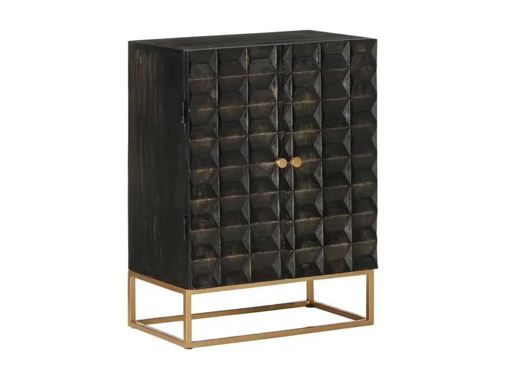 Aparador de hierro y madera maciza de mango negro 55x34x75 cm