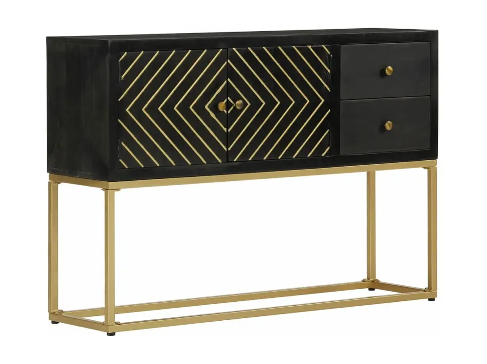 Aparador de madera maciza de mango negro y dorado 110x30x75 cm