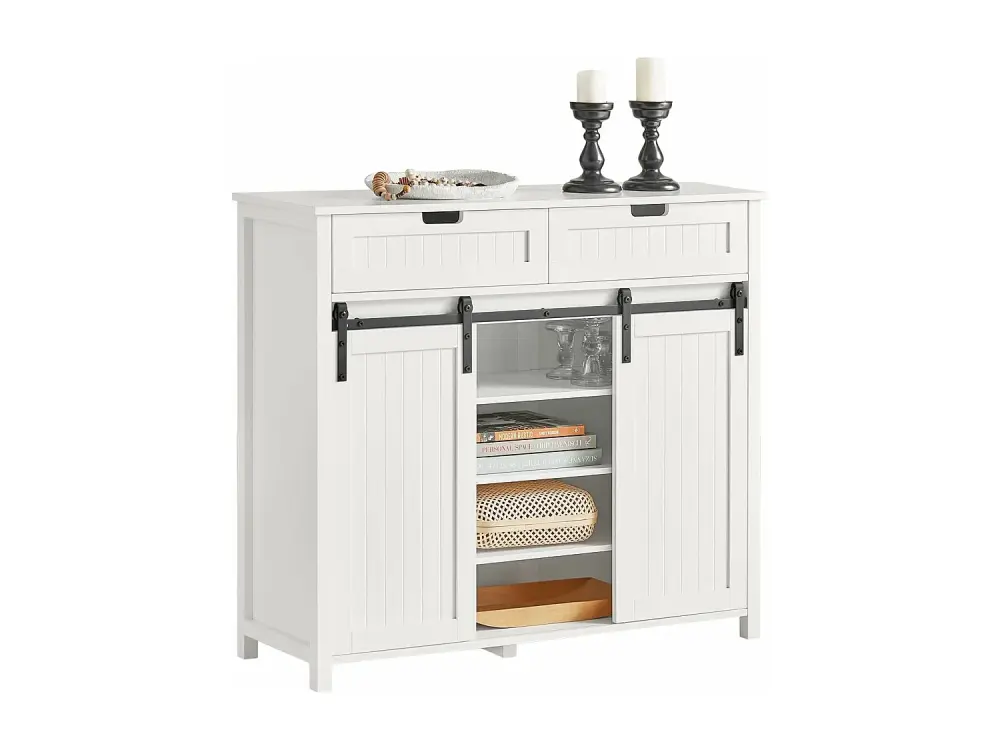 Aparador Recibidor con Puerta corrediza de Granero Armario de Almacenamiento Compartimento Abierto Blanco 104 x 35 x 93 cm...
