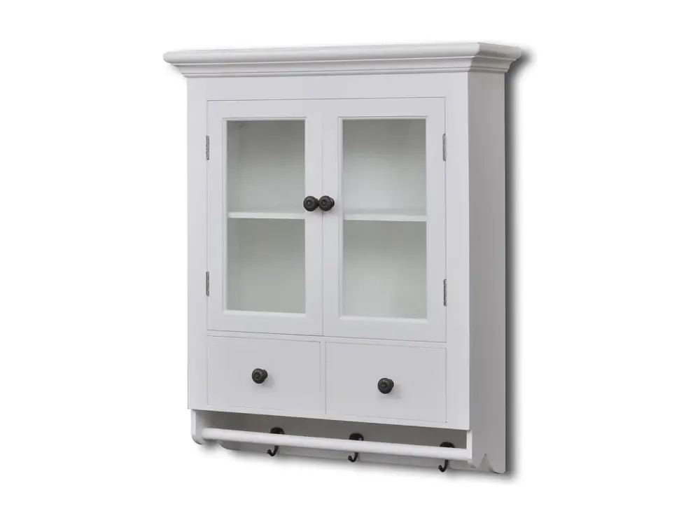 Armario de cocina de pared de madera y puerta de vidrio blanco
