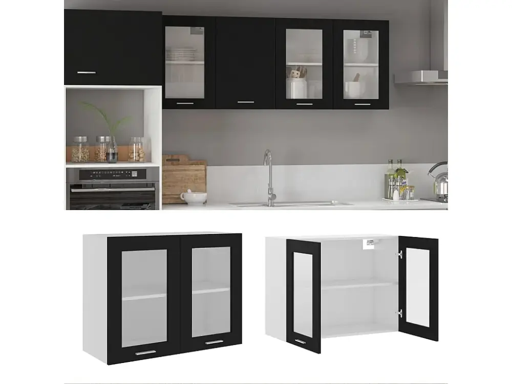 Armario colgante cocina contrachapada negro 80x31x60 cm
