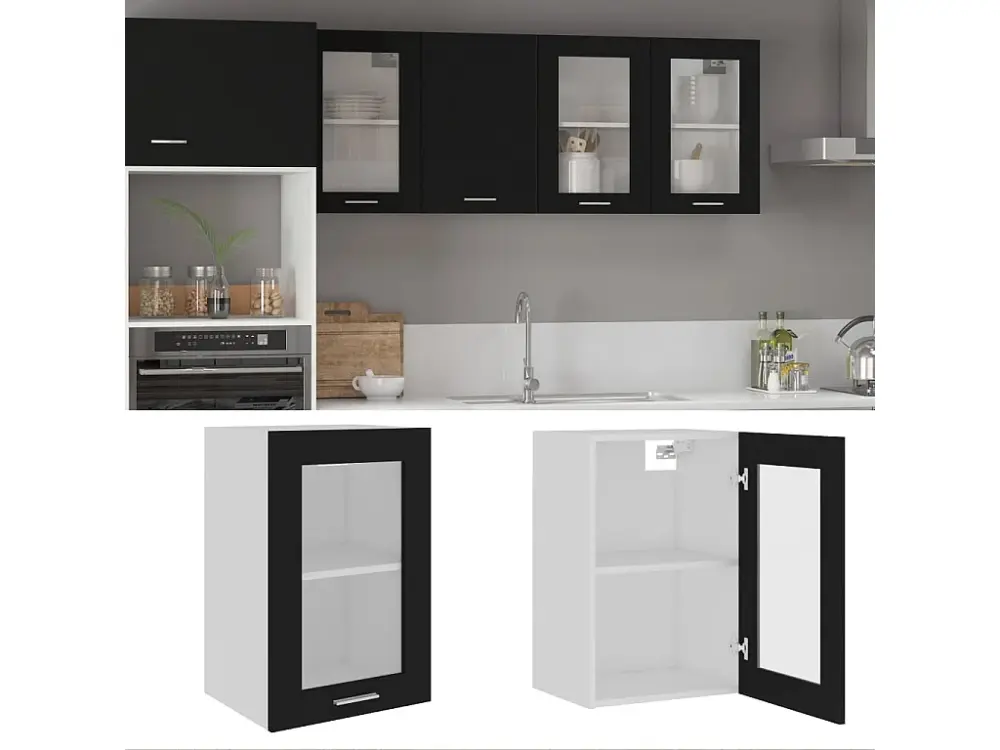 Armario colgante cristal madera contrachapada negro 40x31x60 cm