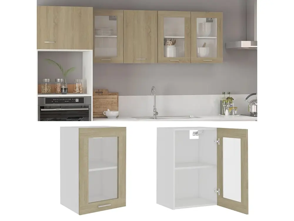 Armario colgante cristal madera ingenierí roble 40x31x60 cm