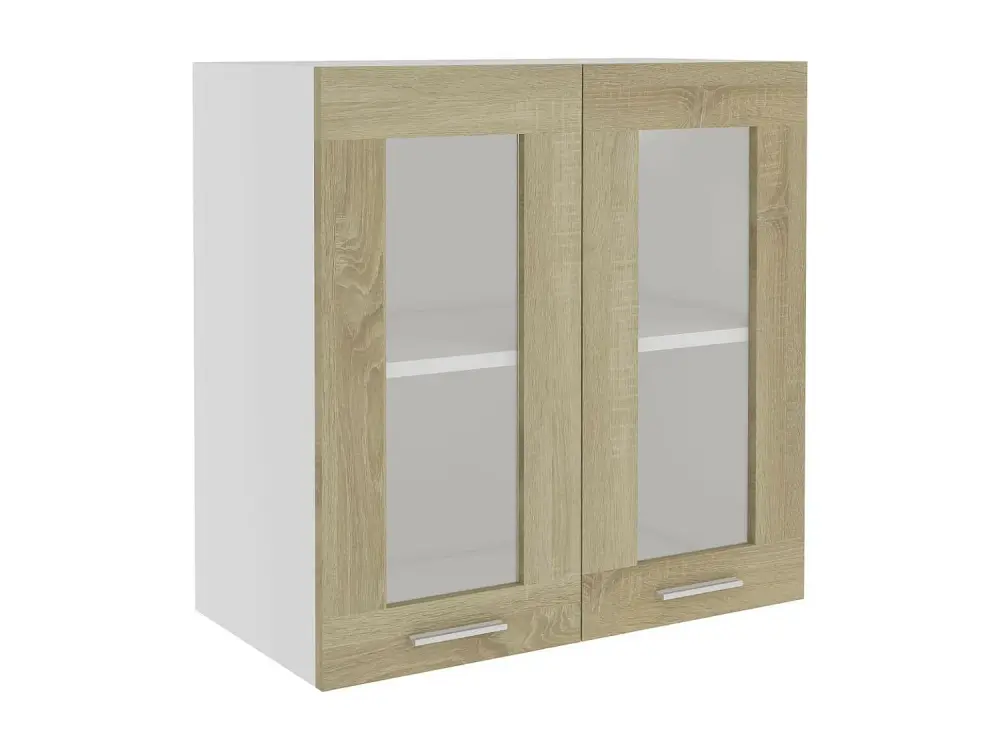 Armario colgante vidrio y madera ingenierí roble 60x31x60 cm Marrón