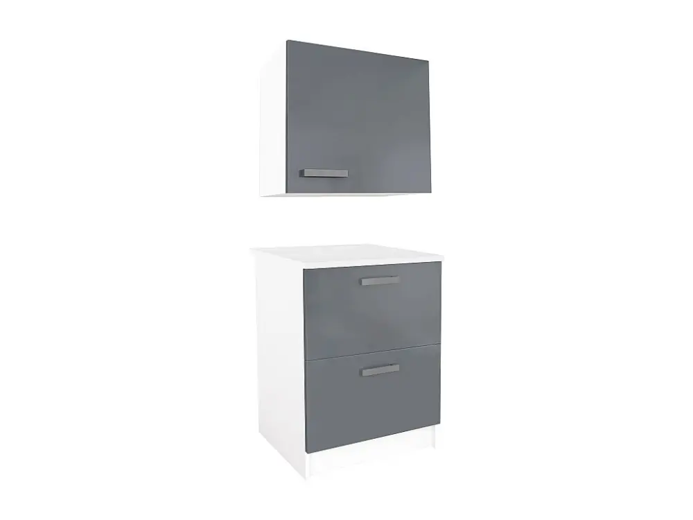 Armarios de cocina - 1 mueble bajo y 1 mueble alto - Gris y blanco -TRATTORIA