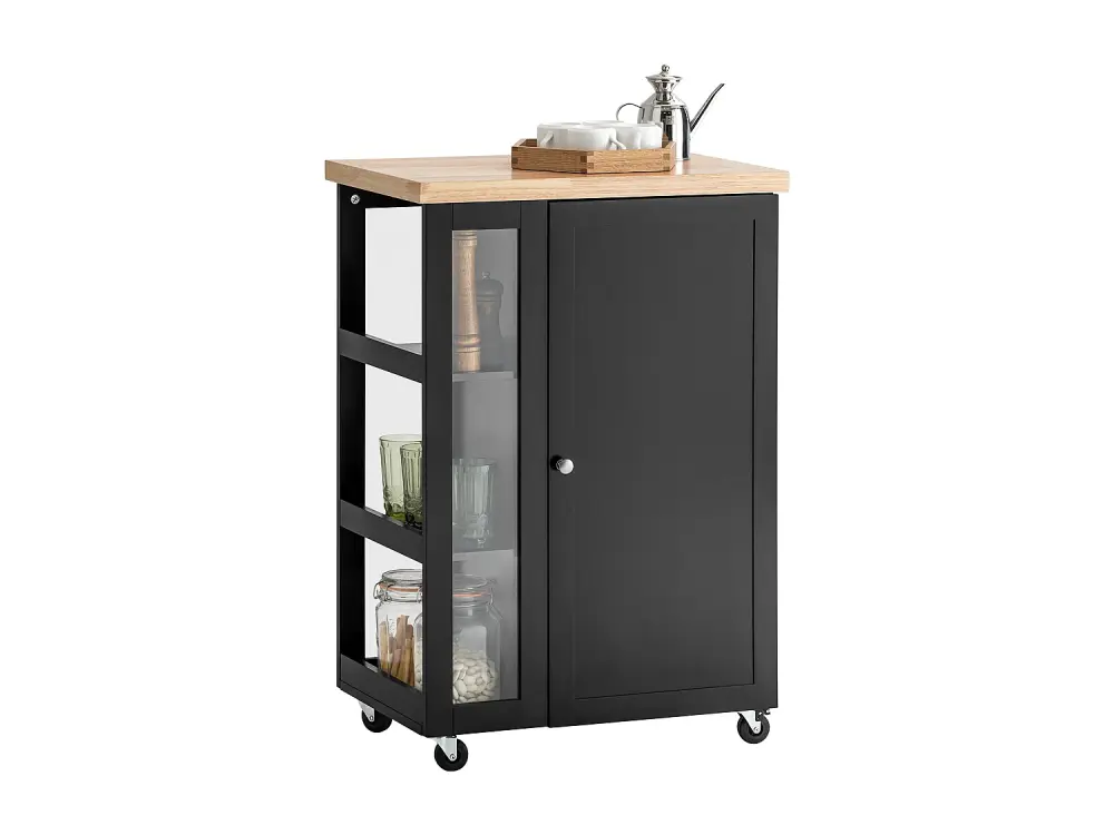 Carrito Auxiliar de Cocina con 3 Estantes 1 Puerta y 4 Ruedas Carrito de Servir Multiusos 60 x 40 x 90 cm Negro FKW75-SCH ...