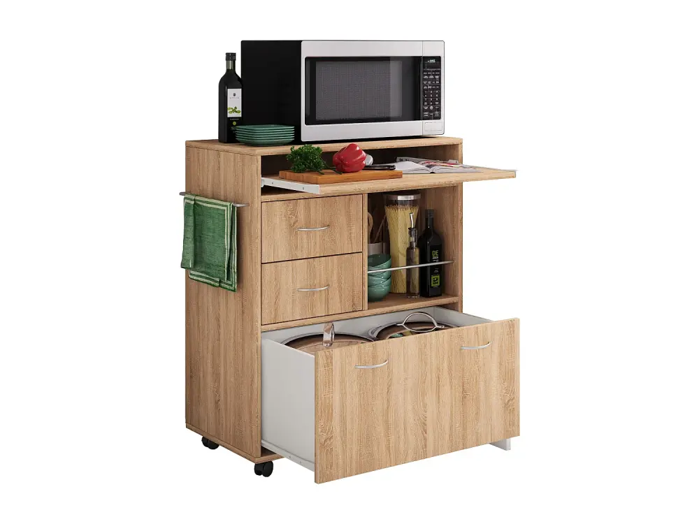 Carrito Auxiliar de Cocina VCM Pastano, con Cajón y Estante Extraíble, Madera, 59x40 cm