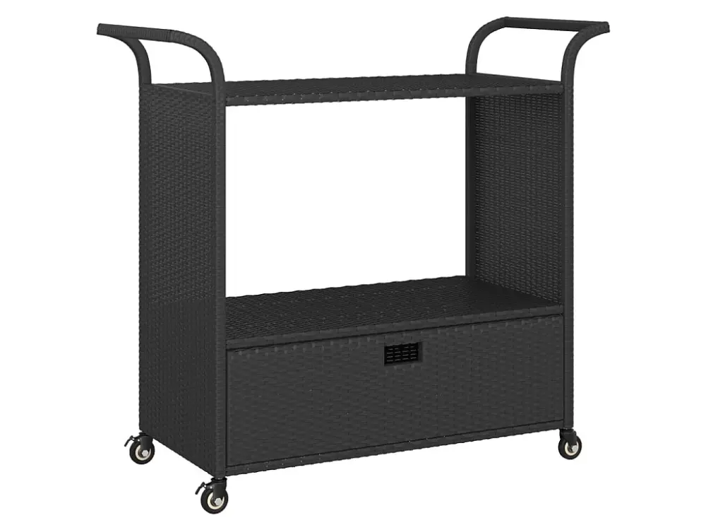 Carrito de bar con cajón ratán sintético negro 100x45x97 cm