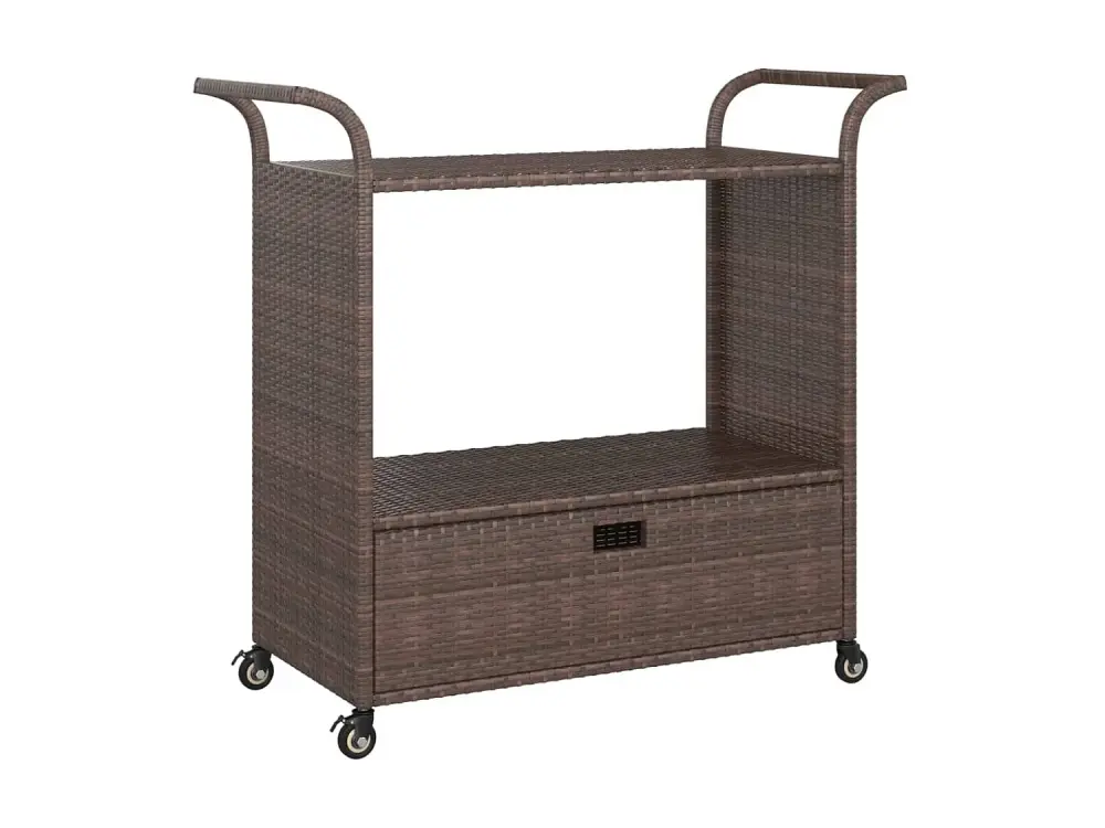 Carrito de bar con cajón ratán sintético marrón 100x45x97 cm