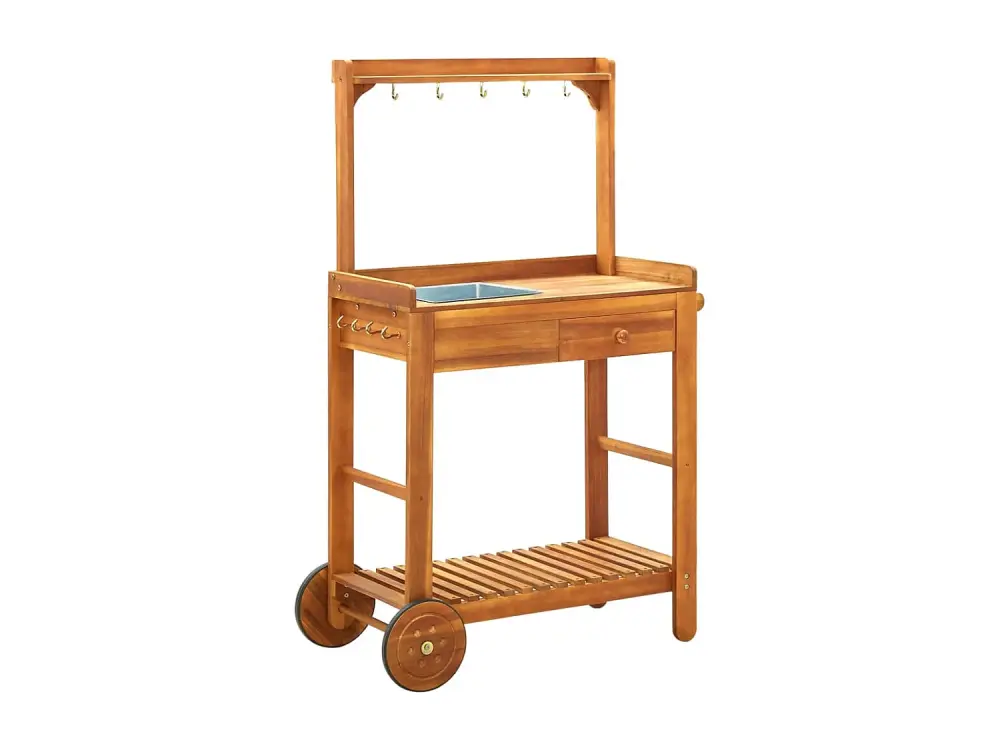 Carrito de cocina exterior madera maciza acacia 92x43,5x141,5cm