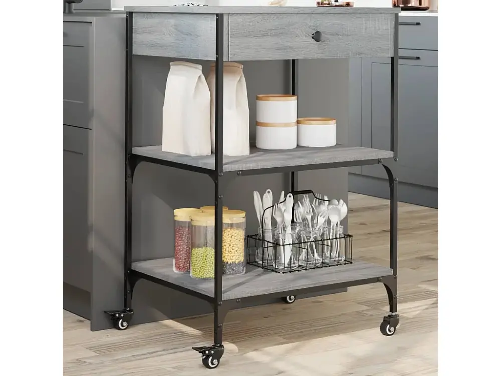 Carrito de cocina madera ingenierí gris Sonoma 60x48x89,5 cm