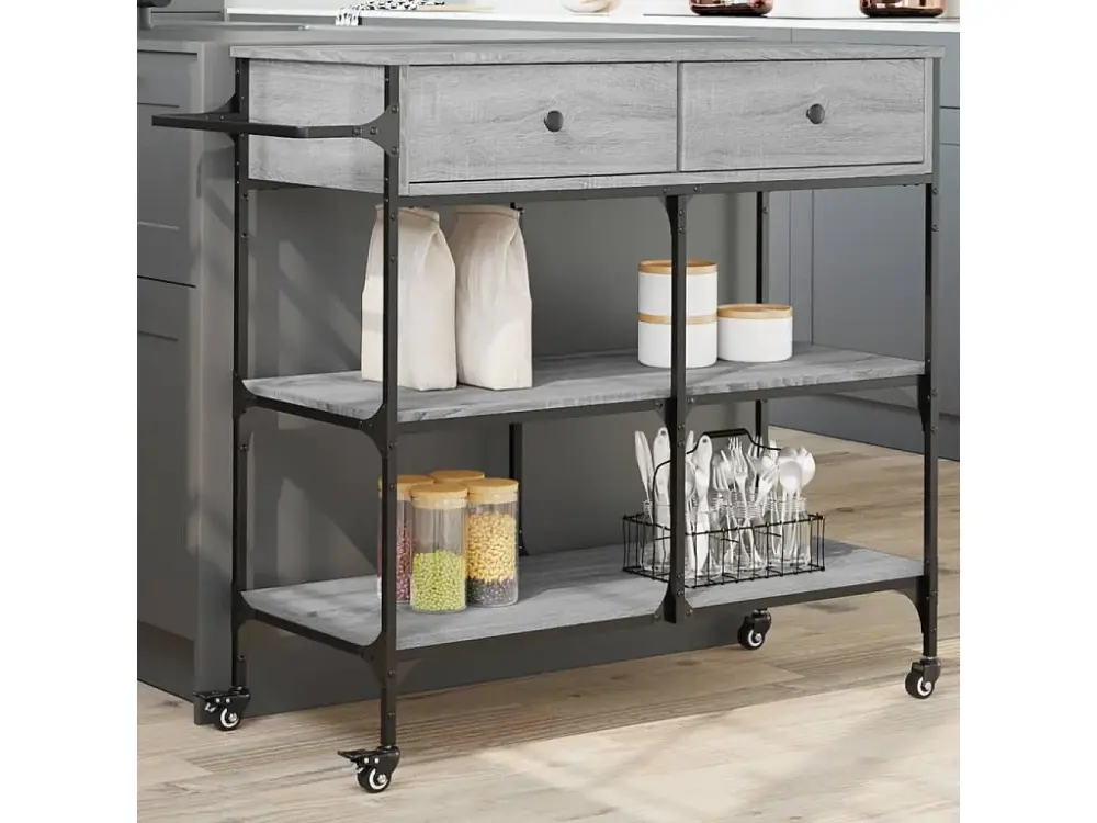Carrito de cocina madera ingenierí gris Sonoma 105x42x95 cm