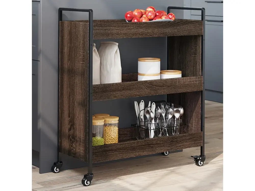 Carrito de cocina madera de ingenierí marrón roble 70x30x82 cm